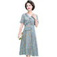Chiffon Dress Spring Summer Ladies Irregular Over The Knee Long Dress Retro Lotus Leaf Floral Dress Round Neck Short Sleeves