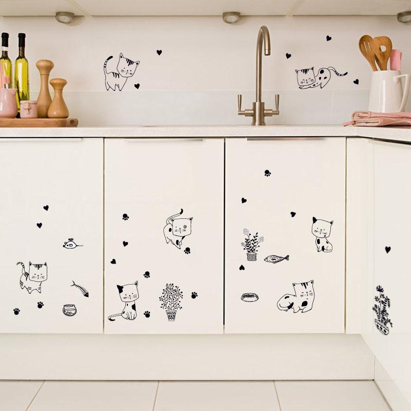 [Wall sticker] cartoon cats wall stickers kitchen bathroom bedroom stair refrigerator diy wall decal