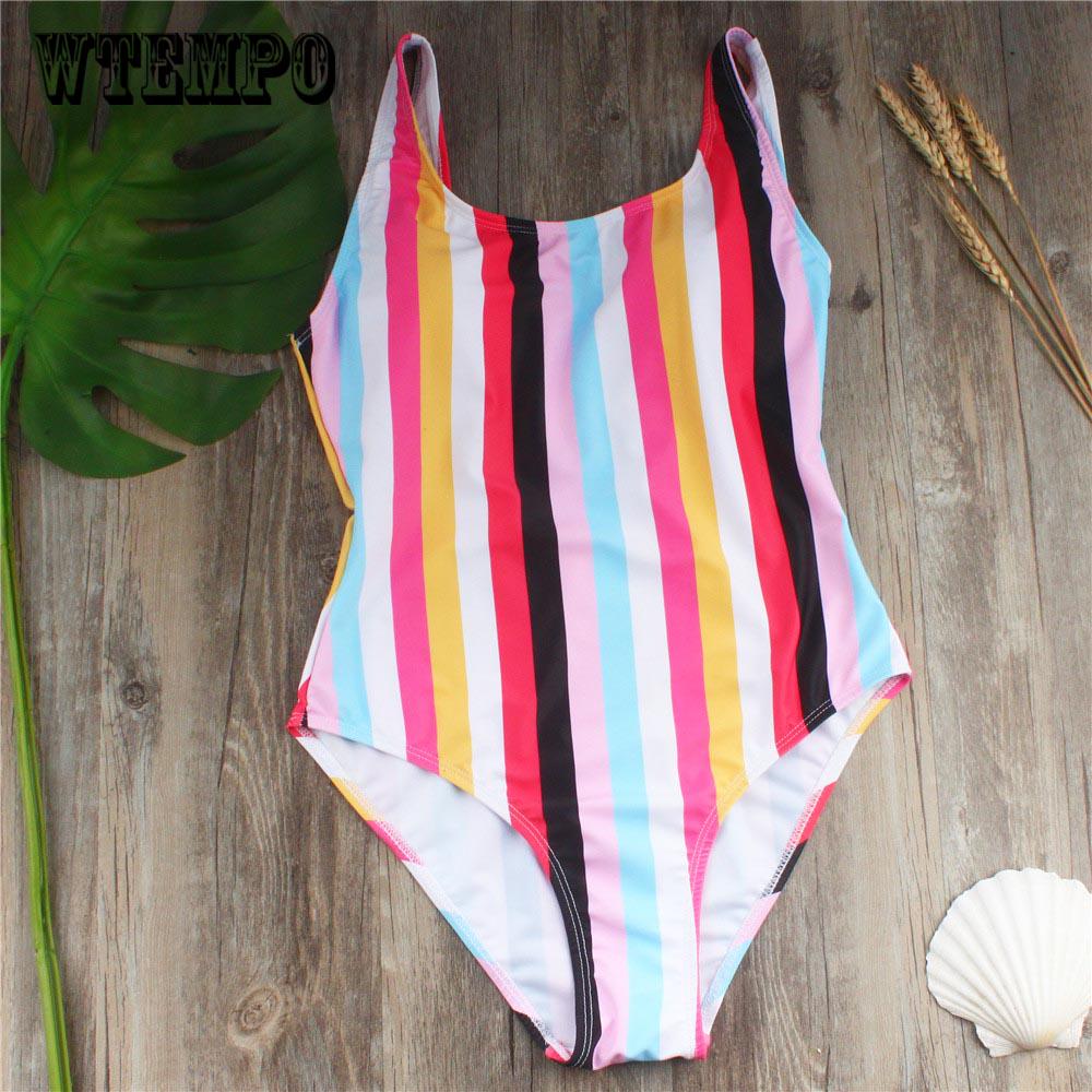 WTEMPO Brand Sexy bikini swimsuit female rainbow striped piece explosion retro fashion chest pad