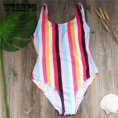 WTEMPO Brand Sexy bikini swimsuit female rainbow striped piece explosion retro fashion chest pad