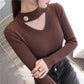 Autumn and Winter Hollow V-neck Sweater Long-sleeved Slim Pullover Bottoming Shirt Fashion Knitted Women's Top