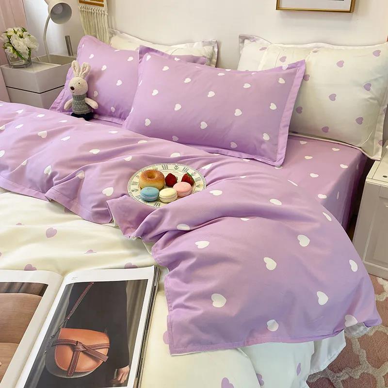 Four-piece Summer Ice Silk Bed Pure Cotton Skin-friendly Quilt Cover Sheet Student Dormitory Bedding Set 1.8m