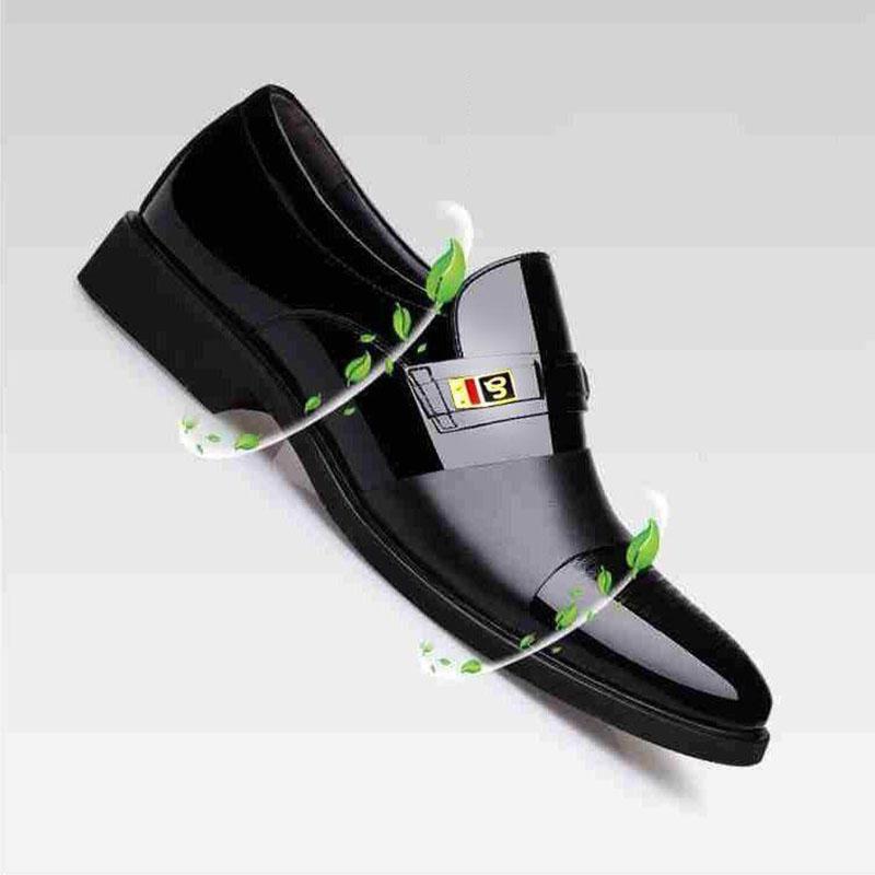Men's Leather Shoes Business Dress Shoes British and Korean Style Set Feet Black Casual Leather Shoes Youth Work Shoes