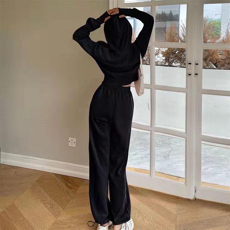 Sports Sweater Suit Women's Autumn Hooded Cardigan Coat Wide Leg Pants Two-piece Sports Sweater Jogging Trousers Casual Suit