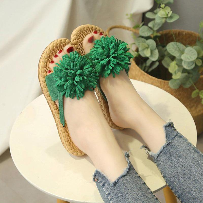 Summer Wear Flat Flip Flops Fashion Sandals Female Fairy Style Summer Korean Beach Student Flower Slippers