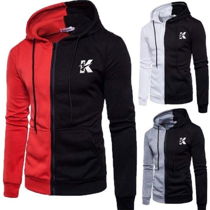 Men's Colorblock Cardigan Jacket Hooded Breathable Fashion Sportswear Men's Spring Sweater Casual Large Size