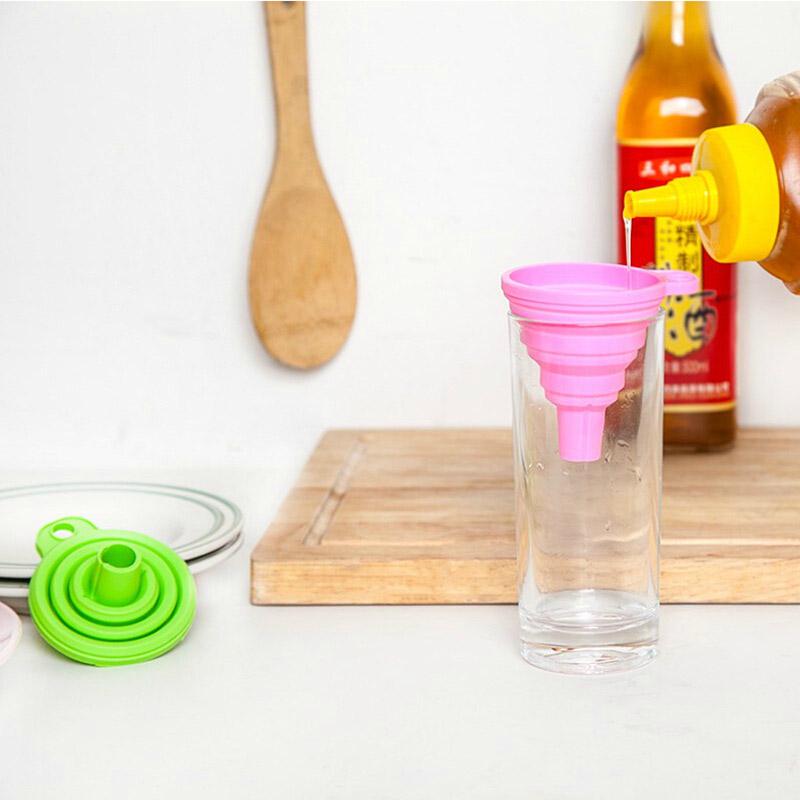 3Pcs Kitchen Mini Silicone Gel Foldable Funnel Hopper Cooking Kitchen Gadgets