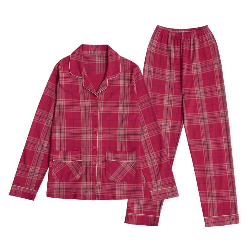 Women's Pajamas Set Plaid Pyjamas Cotton Sleepwear Suit Long Sleeve Shirt Home Wear Autumn Winter Tops and Pants Sets Casual Loose Nightwear