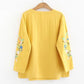 Pure Cotton Embroidery Long-sleeved Plus Size Bottoming Shirt T-shirt Retro Women's Floral Top Mother's Wear