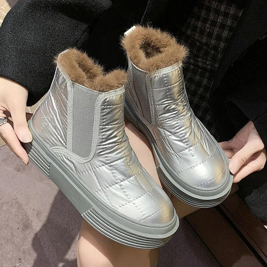 Winter All-match Round Head Non-slip Warmth and Cotton Thickened Snow Boots Women's Fur Martin Boots