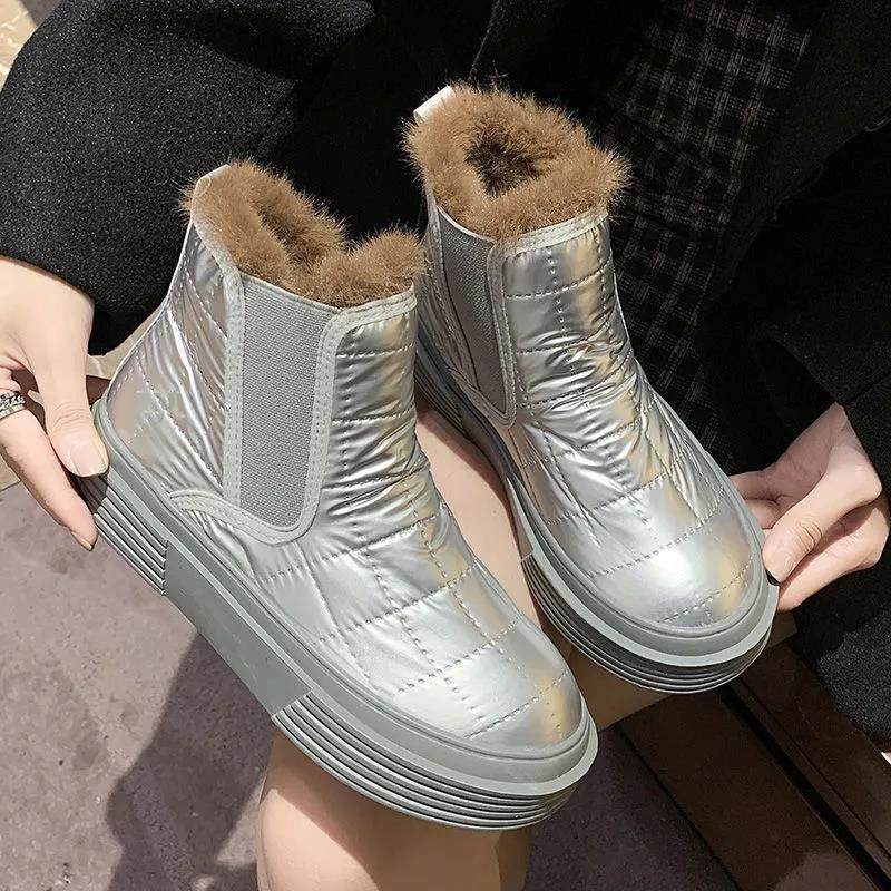Winter All-match Round Head Non-slip Warmth and Cotton Thickened Snow Boots Women's Fur Martin Boots