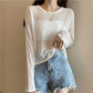 Loose and Thin Long-sleeved Hollow Knitted Sweater Women's All-match Sunscreen Shirt Top Sexy See-through Dress