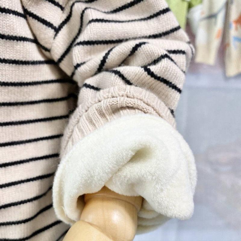 Fleece Children's Sweater Striped High Neck Loose Autumn and Winter Fashion Boys and Girls Thick Winter Baby Bottoming Sweater