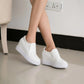 Women's 8cm Height-increasing White Shoes Single Shoes Real Cowhide Thick-soled Pedal Lazy Casual Shoes Flat-bottomed High-heeled Shoes for Students
