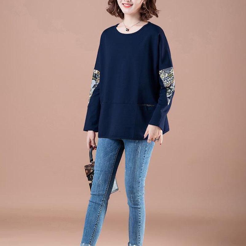 Women Clothes Spring Autumn Casual Ladies Clothing Patch Long Sleeve T-Shirts Ladies Fashion Tops Pullovers