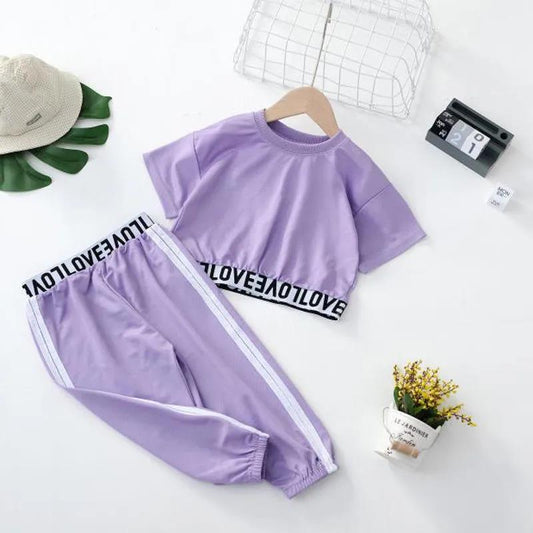 Children's Suit Girls' Summer Thin Loose High Waist Suit Korean Solid Color Short Sleeve Anti Mosquito Suit Two Piece Casua Set