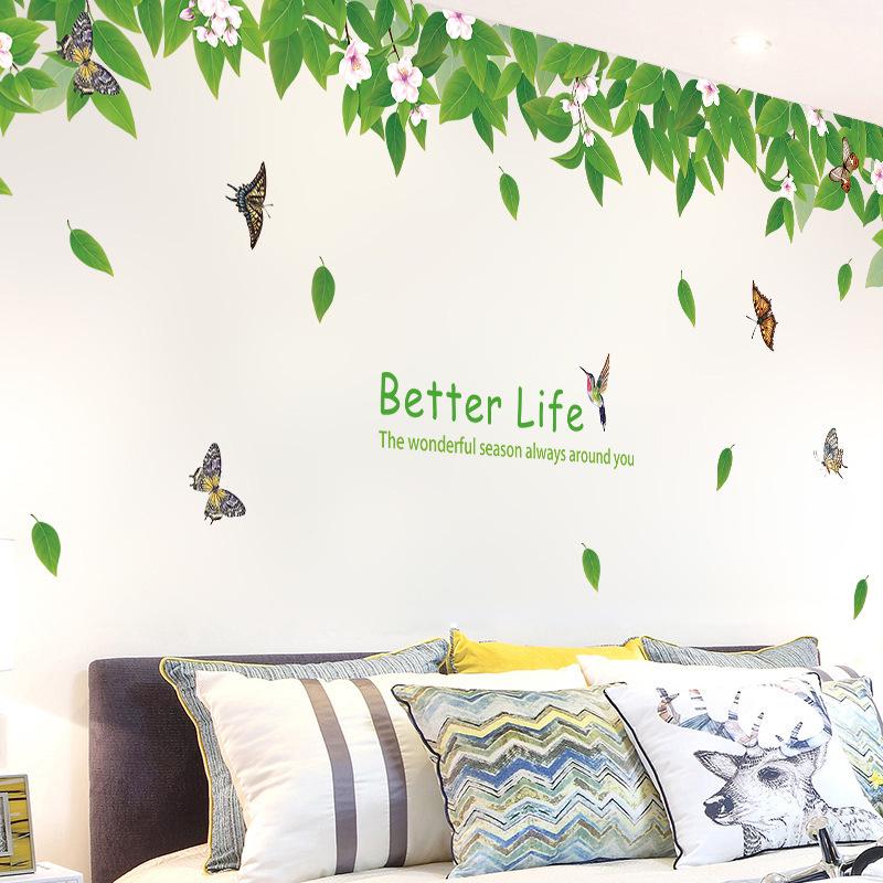 Super green leaf porch bedside house TV background decoration removable splicing wall stickers