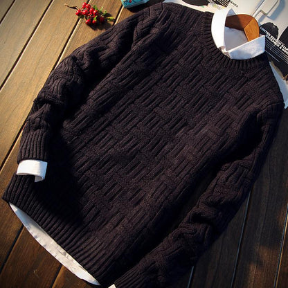 Autumn and Winter Men's Sweater Thickening Youth Round Neck Pullover Sweater Trend Personality Top