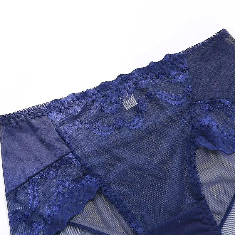 Black Plus Size Mid High Waist Panties Ladies Sexy Lace Mesh Seamless Transparent Ladies Briefs Transparent Hollow Out Panties