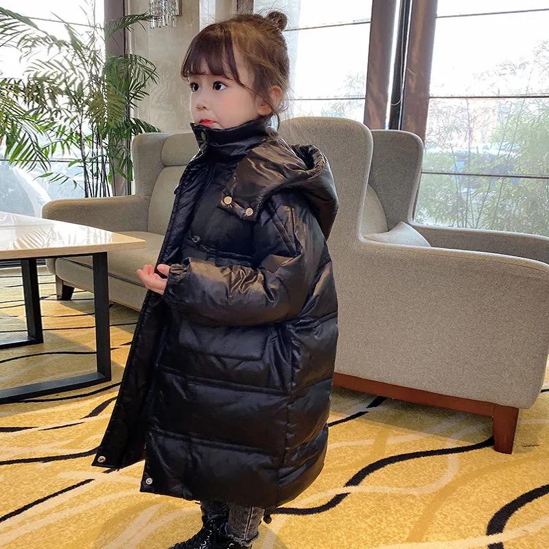 Girls' Warm Down Jacket Winter Long Thick White Duck Down Shiny Surface Disposable Coat