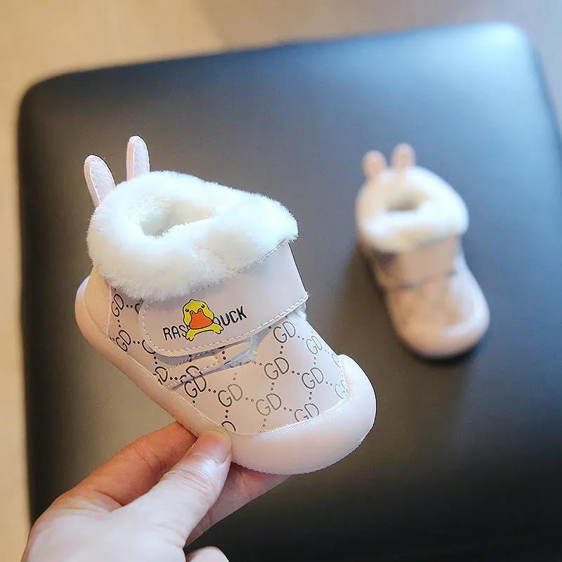 Baby Cotton Shoes, Boys' Shoes, Soft Soled Shoes, Autumn and Winter Infant Walking Shoes, Girls' Plush Warm High Top Shoes
