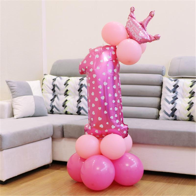 Pink Blue Foil Balloons Numbers 1 2 3 4 5 6 7 8 9 Pattern Birthday Party Decorations