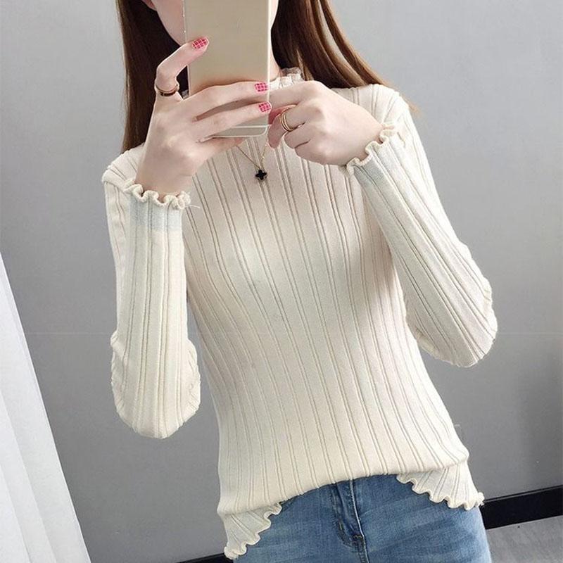 Autumn and Winter Knitted Casual Sweater Long-sleeved Slim-fit Pullover Bottoming Shirt Half High Neck Women's Sweater