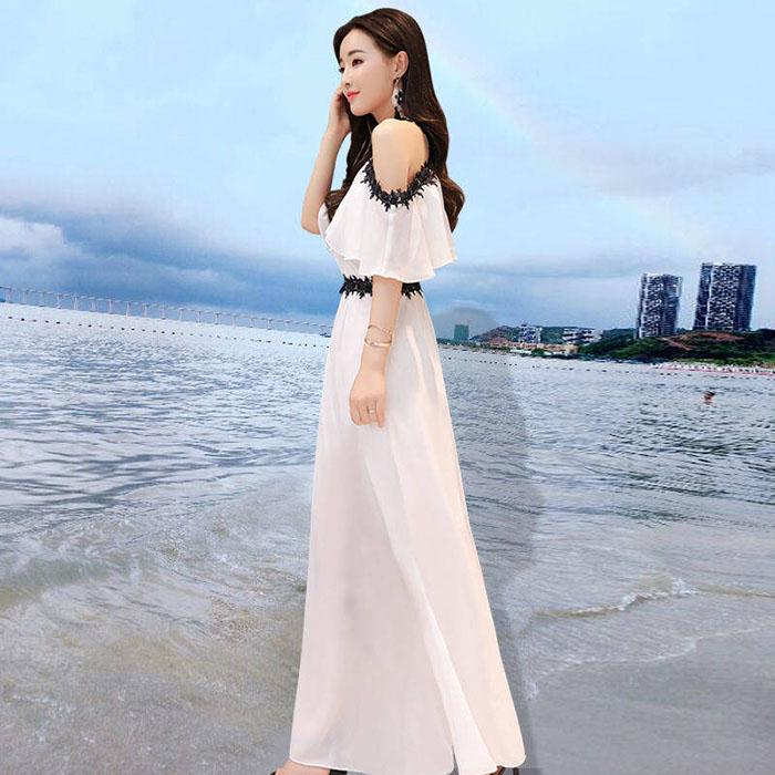 Pofulove S-2XL Women Off Shoulder Chiffon Camisole Dress Slim Sleeveless A-line Vacation Beach Dress