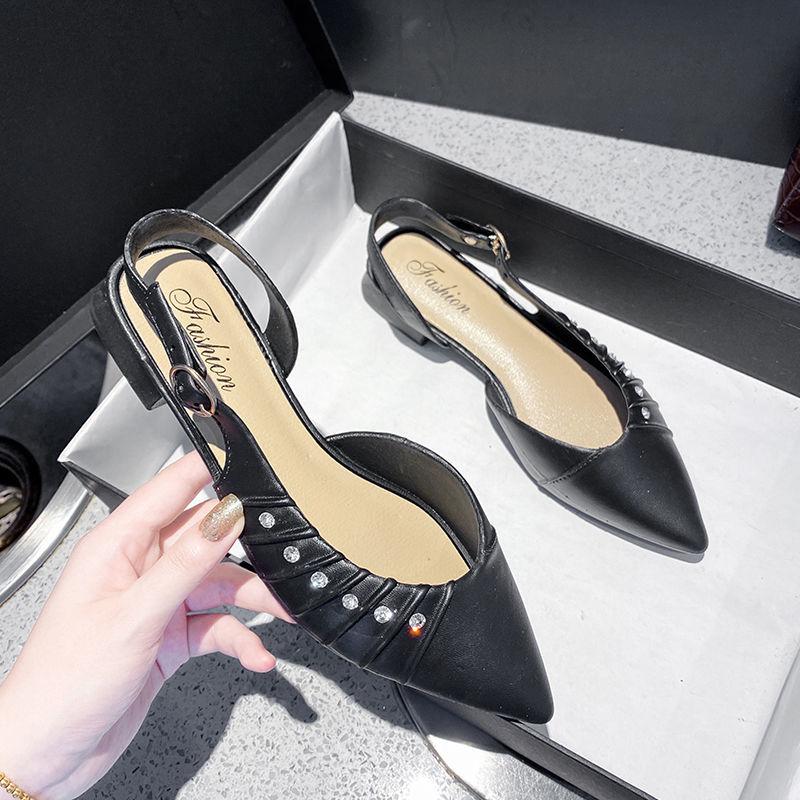 Sandals Women Summer Wear Casual Fashion All-match Baotou Word with Thick Heels High Heels Non-slip Pointed Sandals