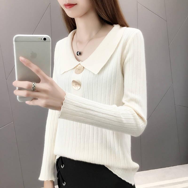 Pofulove Autumn Winter Lapel Sweaters Women's Bottoming Shirt Long Sleeve Pullover Slim Female