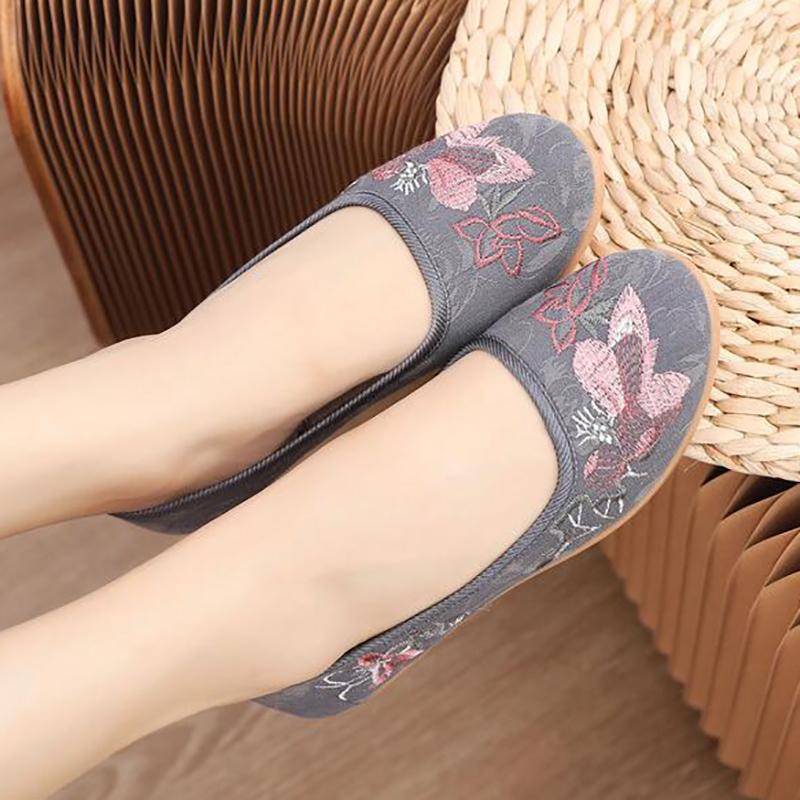 Spring and Summer Beef Tendon Bottom Old Beijing  Shoes Mother Single Shoes Ethnic Soft Bottom Women's Shoes Work Shoes Breathable Embroidered Shoes
