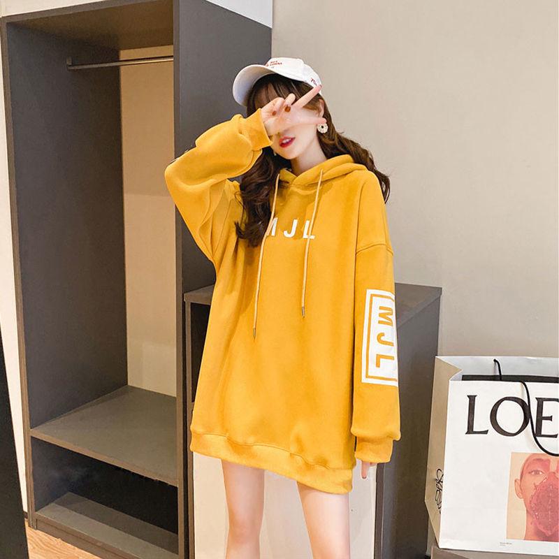 Large Size 200 Kg Mid-length Women's Sweater Autumn and Winter Fashion Trend Letter Printing Solid Color Plus Velvet Thick Women's Jacket