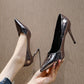 Spring Autumn Pointed Toe French Girl Silver High Heels Women Stiletto All-match Patent Leather Single Shoes