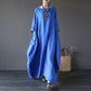 S-XXXXXL Summer Cotton and Linen 3/4 sleeved Full Length Large Size Loose Casual Solid Color Dress
