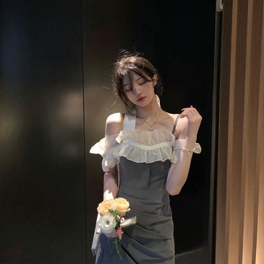 Female Summer Vintage Holiday Slim Dress Elegant Short Backless Graceful Partry A-line Dress