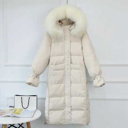 Real Fur Collar Extra Large Down Jacket Women Mid-length Loose Net Red Thick Winter Clothing