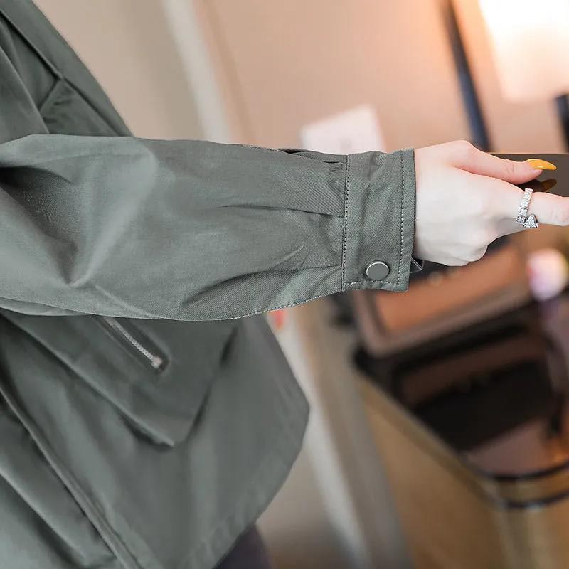 Double Layer Lining Windbreaker Women's Spring and Autumn Style Waist Loose Casual Hooded Raincoat Jac