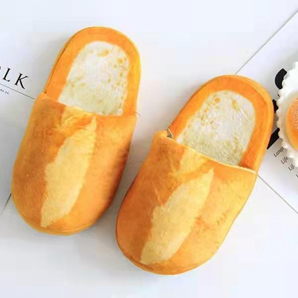 Autumn and Winter Pure Cotton Slippers Simulation Toast Bread Design Flat Shoes Indoor Warm Fur Shoes Leisure and Entertainment
