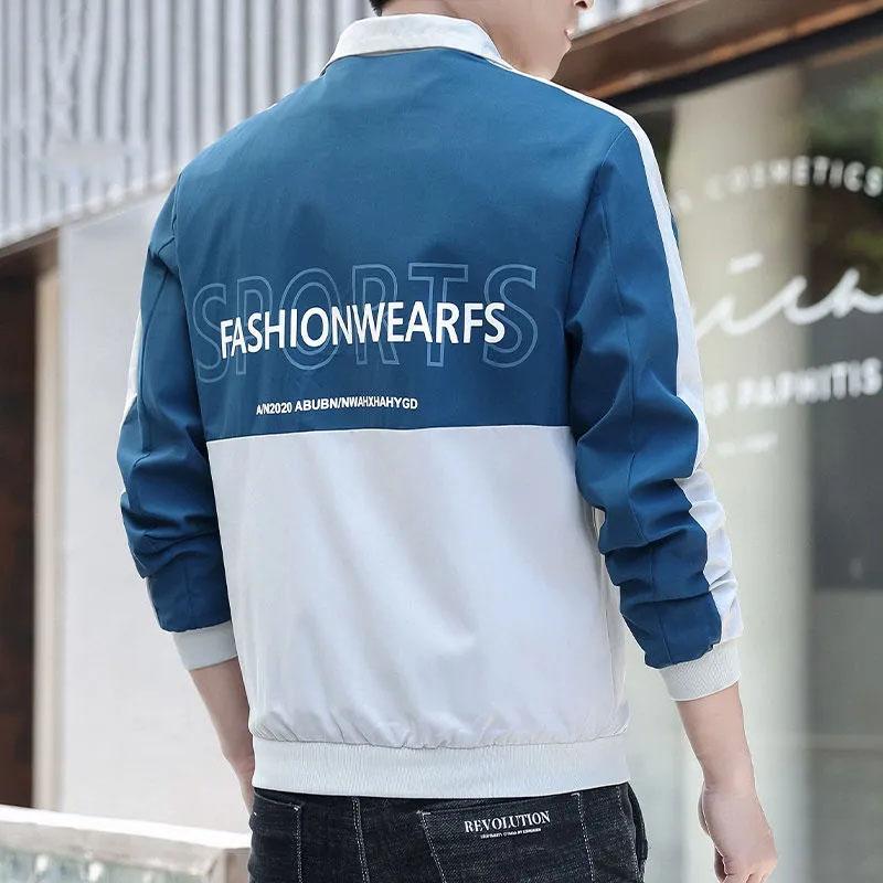 Spring and Autumn Men's Jacket Stand Collar Coat Colorblock Printing Top Trend Simple Bomber Jacket Zipper Sportwear