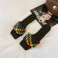 Color-blocking Woven Sandals  Slippers Women's All-match Outer Wear Summer Square-toe Flat-bottomed Slippers