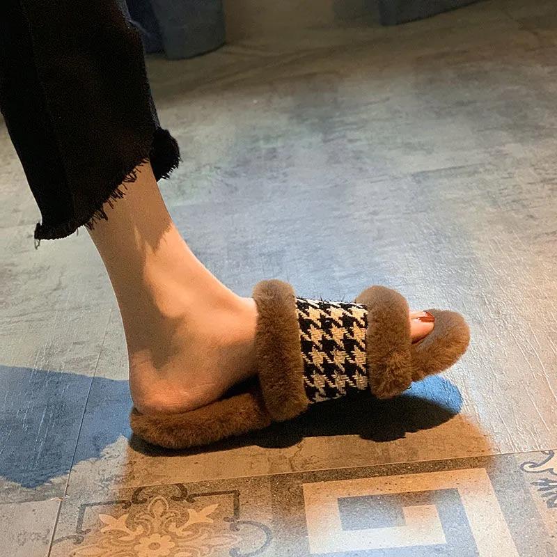 Ladies Autumn/winter Fashion Cotton Slippers One-word Slippers Indoor and Outdoor Casual Flat Shoes Soft Shoes