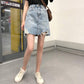 Women Anti-light Ripped Denim Skirt High Waist Slim Package Hip Skirt Mini A-line Skirts
