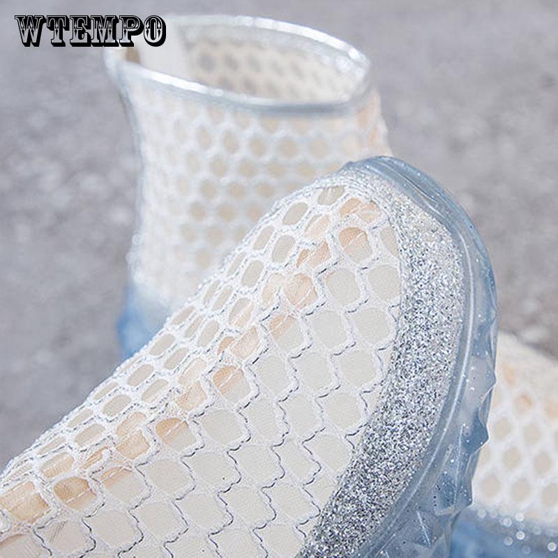 WTEMPO Mesh Short Boots Female Hollow Muffin Sequins Summer Boots