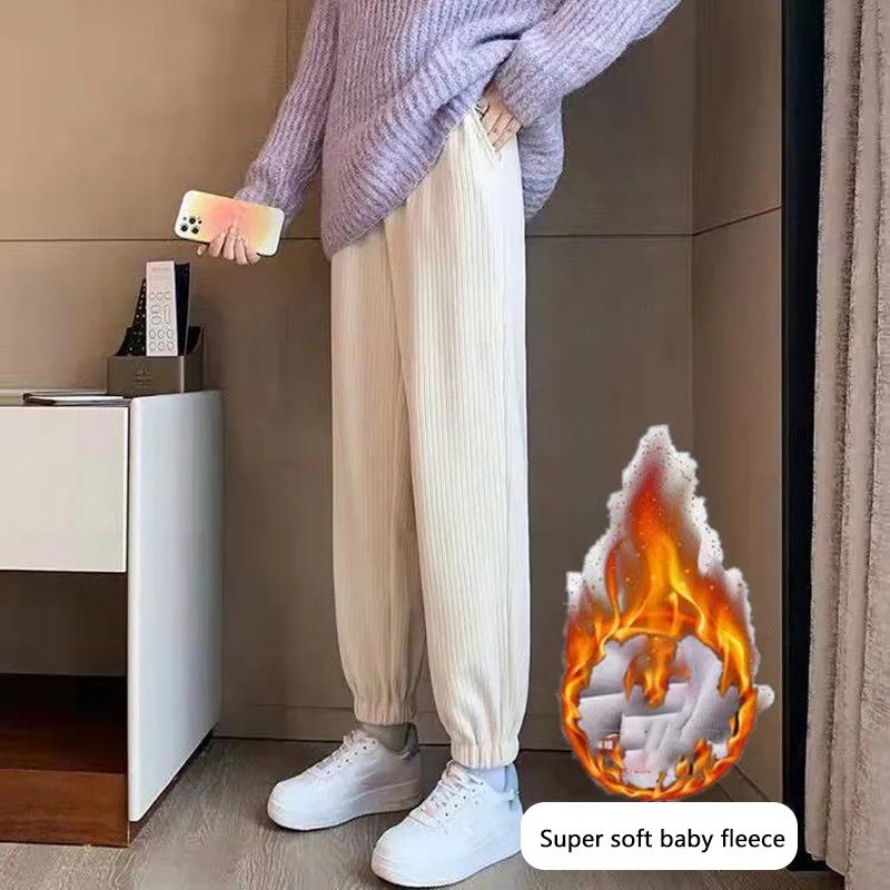 Baby Fleece Sports Pants Women's Thickening Autumn and Winter Sweat Pants Loose Leggings Casual Pants Straight Pants Leggings Casual Jogging Pants