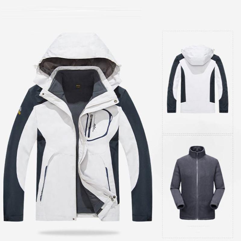 Men's Outdoor Jacket Men's Three-in-one Detachable Plus Velvet Thick Two-piece Windproof and Waterproof Ski Jacket Mountain Travel