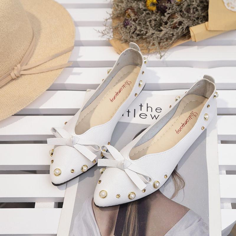 Bowknot Pointed Toe Flat Shoes Women's Soft-soled Shallow Slip-in Lightweight Flat-bottomed Shoes for Work Wear Women's Flat Shoes