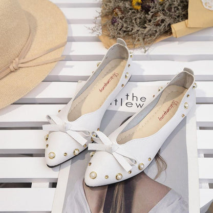 Bowknot Pointed Toe Flat Shoes Women's Soft-soled Shallow Slip-in Lightweight Flat-bottomed Shoes for Work Wear Women's Flat Shoes