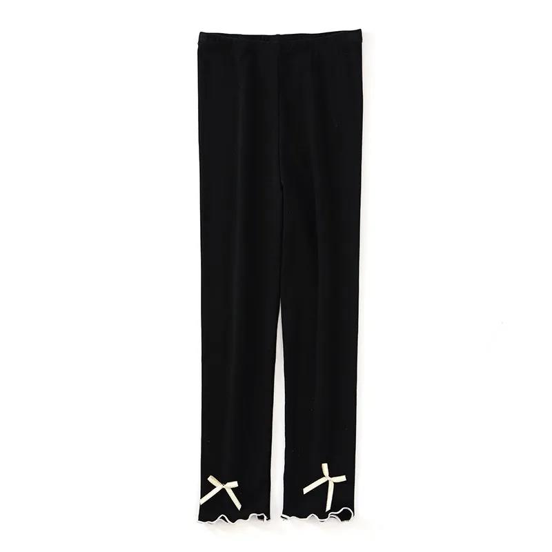 Girls' Leggings Children's Spring and Autumn Thin Bow Korean Ninth Pants Baby Outer Wear and Inner Wear Stretch Pants