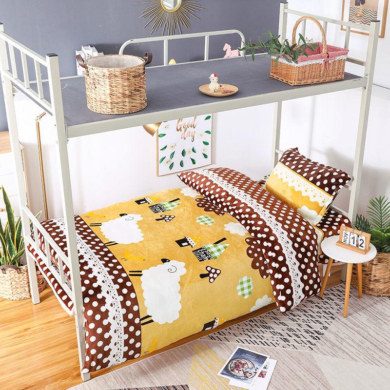 Three-piece Velvet Thick Flannel Winter Double-sided Fleece Bed Sheet Quilt Cover Pillowcase Single Bed Set