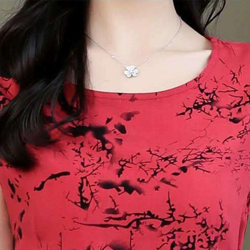 Women's Floral Round Neck Summer Short Sleeve Midi Dress  Large Loose Dress